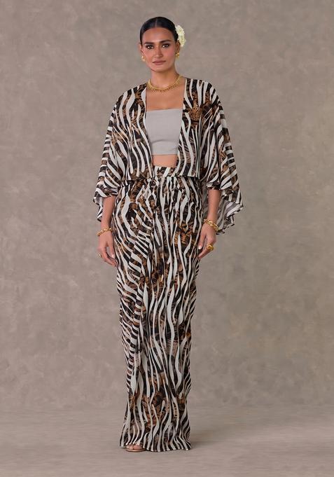 Grey Printed Georgette Fusion Set