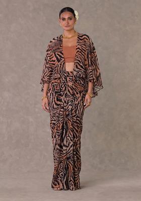 Rust Brown Printed Georgette Fusion Set