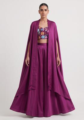 Purple Printed Crepe Fusion Set