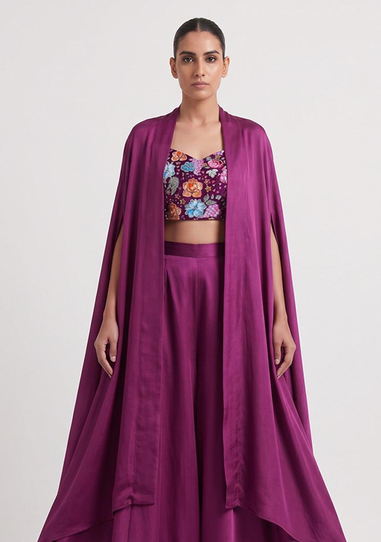 Purple Printed Crepe Fusion Set - Indya