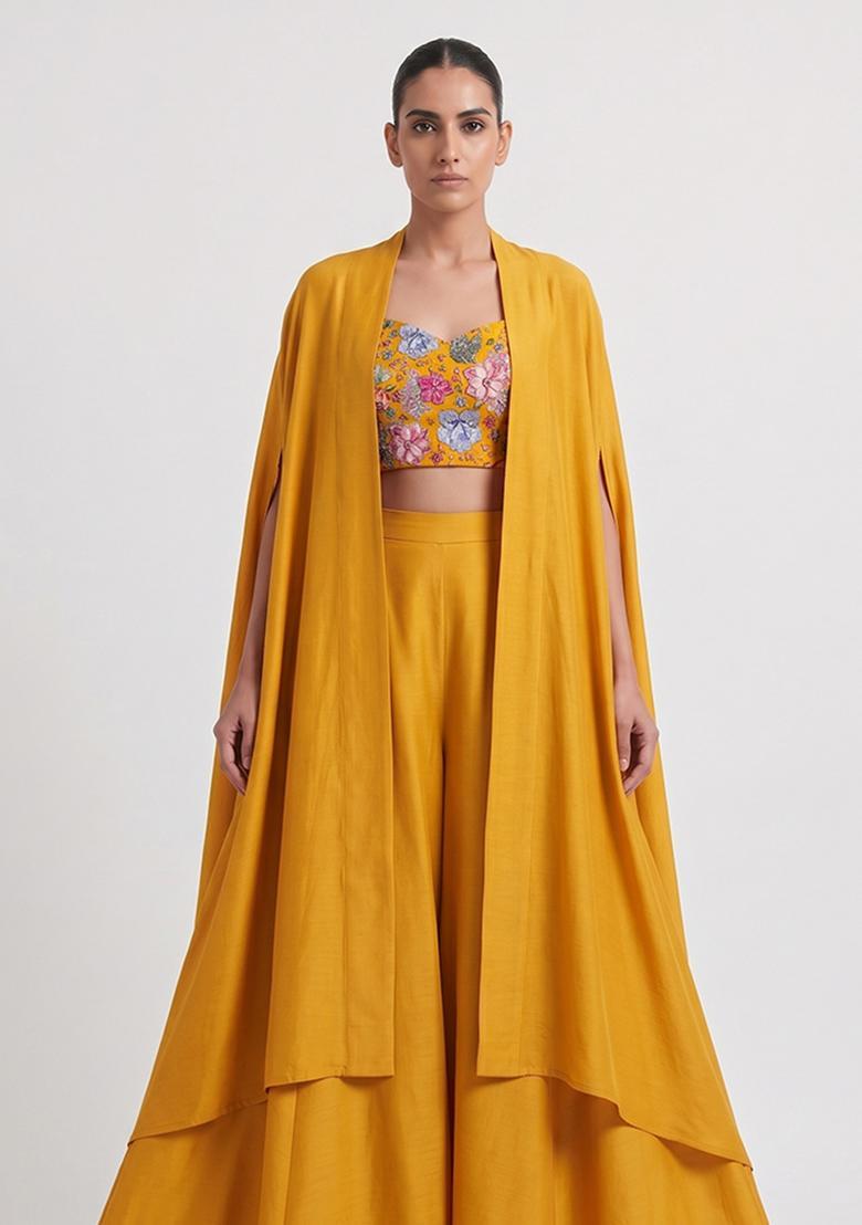 Mustard Printed Crepe Fusion Set - Indya