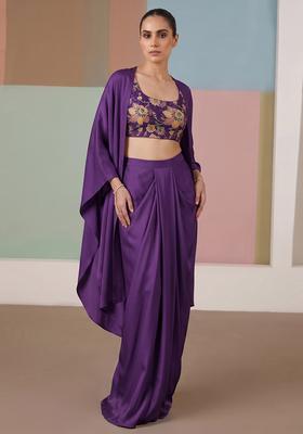 Purple Printed Organza Fusion Set