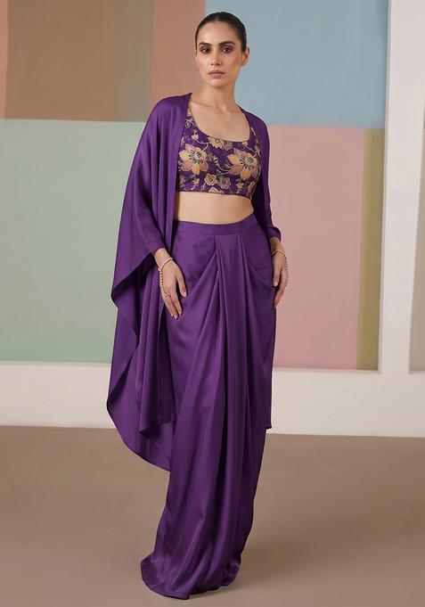 Purple Printed Organza Fusion Set