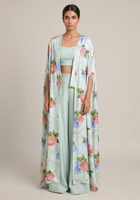 Mint Green Printed Satin Fusion Set