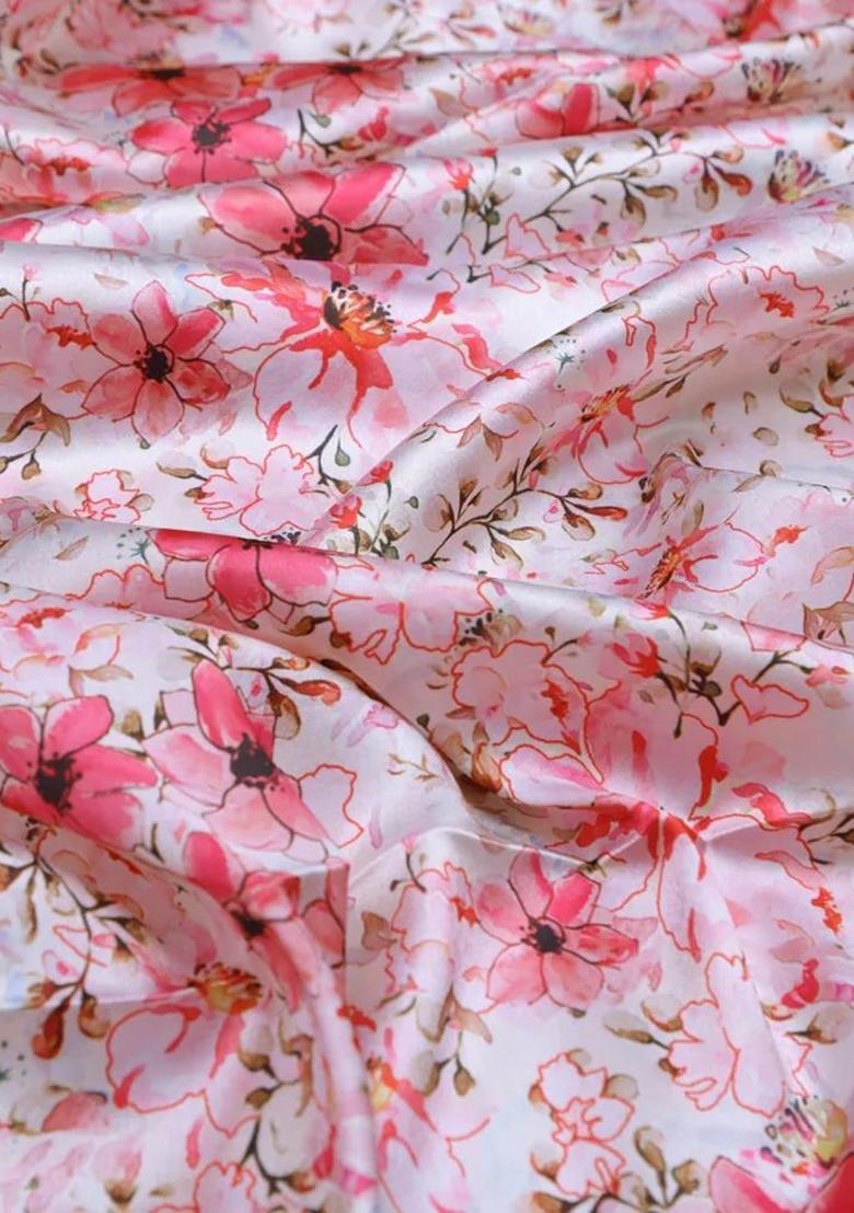 Blush Pink Printed Satin Fusion Set - Indya