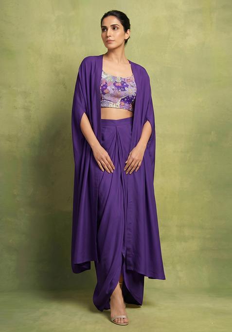 Purple Printed Crepe Fusion Set
