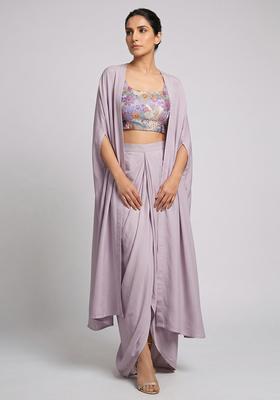Lilac Printed Crepe Fusion Set