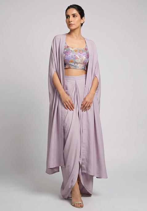 Lilac Printed Crepe Fusion Set