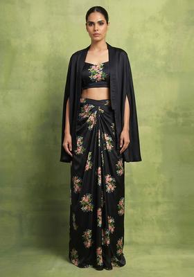 Black Printed Georgette Fusion Set