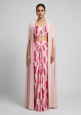 Blush Pink Printed Georgette Fusion Set