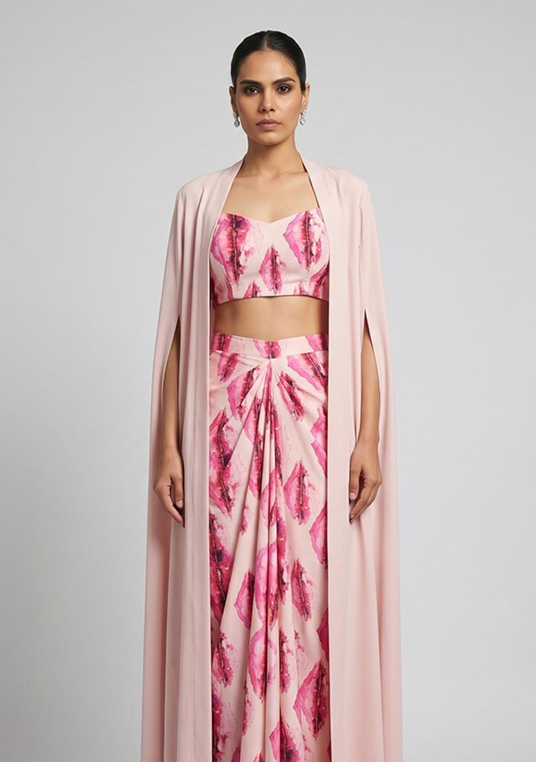 Blush Pink Printed Georgette Fusion Set - Indya
