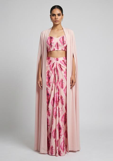 Blush Pink Printed Georgette Fusion Set