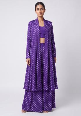 Violet Printed Silk Fusion Set