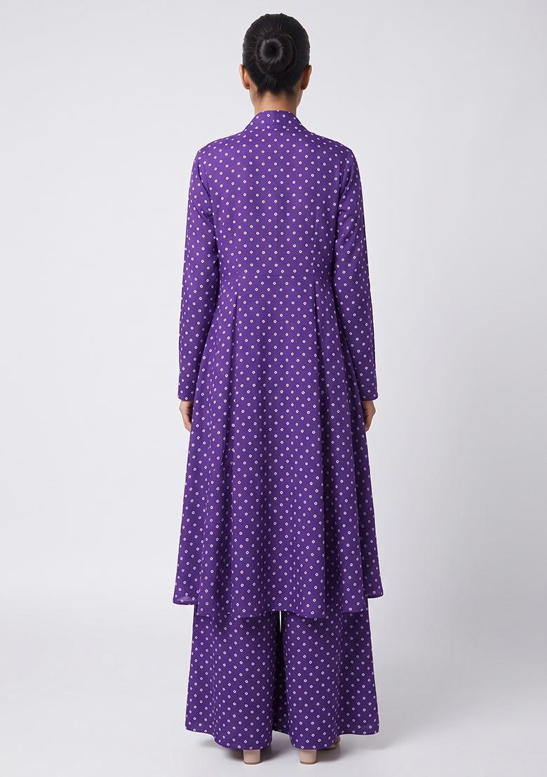 Violet Printed Silk Fusion Set - Indya