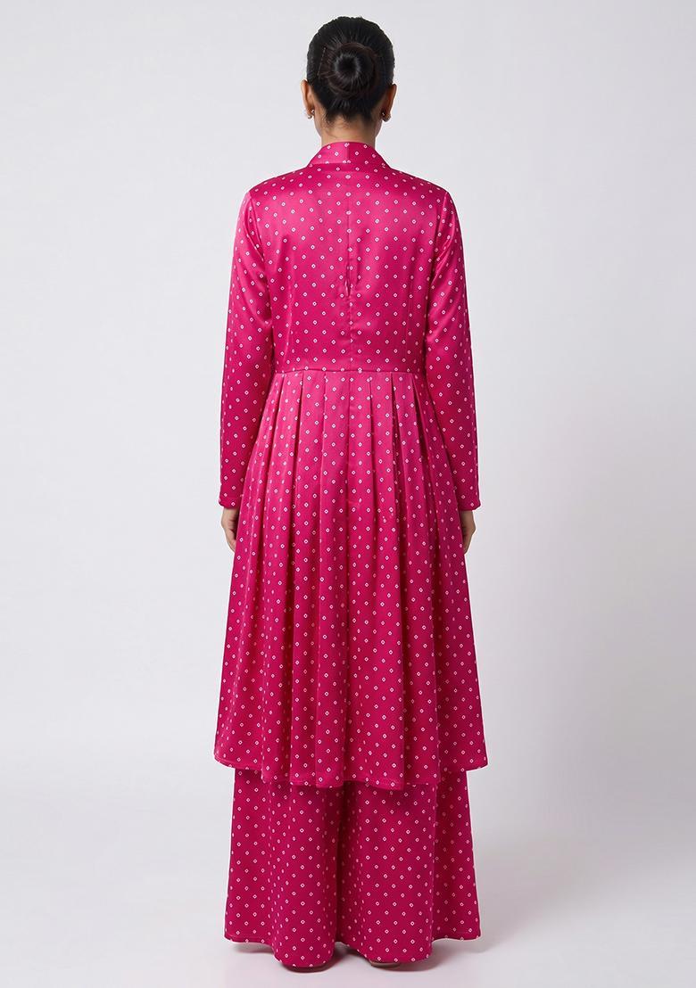 Rani Pink Printed Silk Fusion Set - Indya