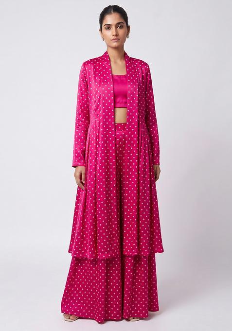 Rani Pink Printed Silk Fusion Set