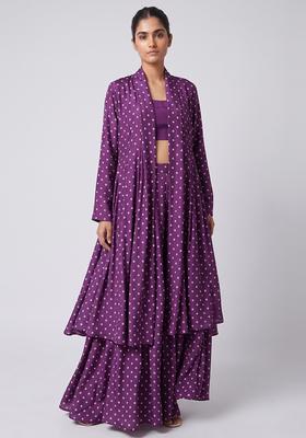 Purple Printed Silk Fusion Set