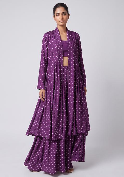 Purple Silk Blend Bandhani Fusion Set