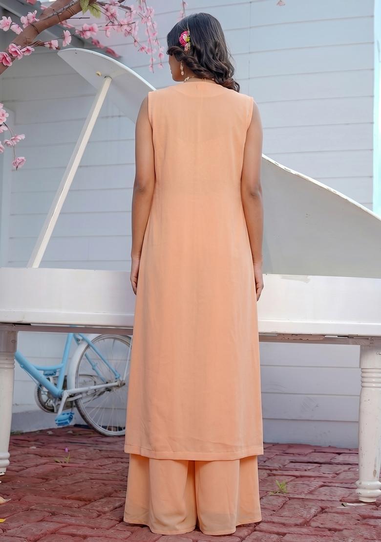 Peach Sequin Georgette Fusion Set - Indya
