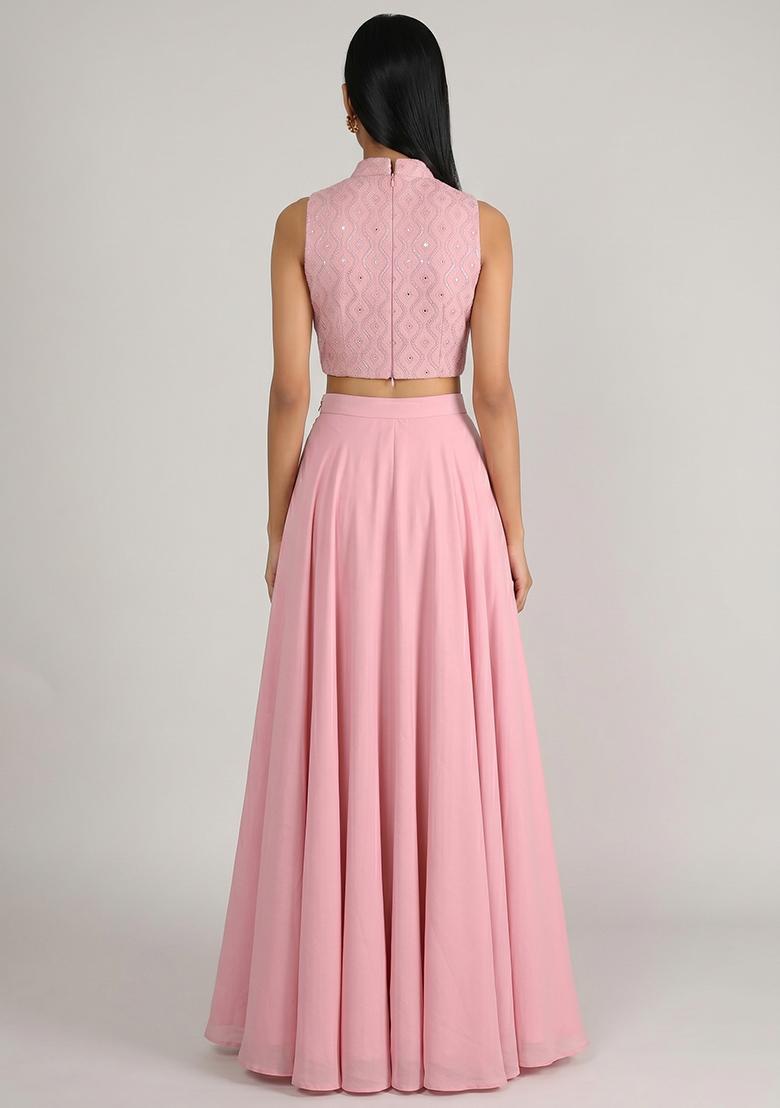 Onion Pink Sequin Georgette Fusion Set - Indya