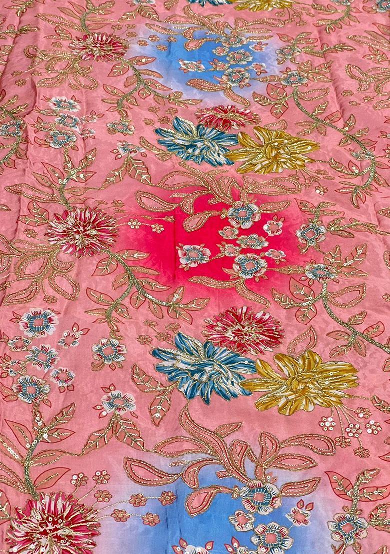Dusty Rose Embroidered Crepe Fusion Set - Indya