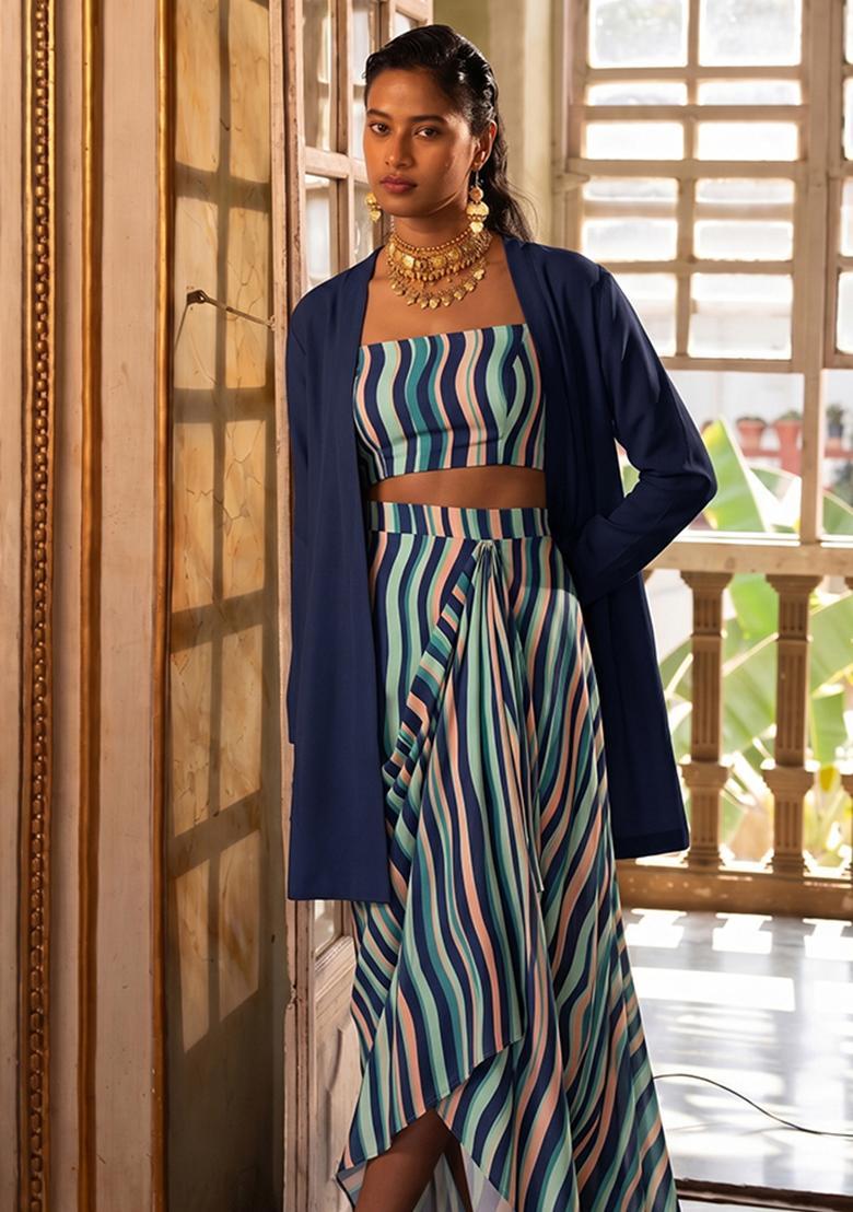 Multi Color Printed Poly Blend Fusion Set - Indya