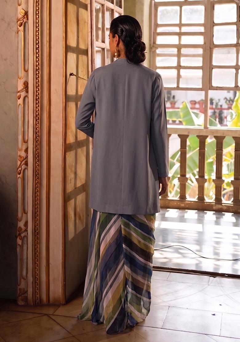 Multi Color Printed Chiffon Fusion Set - Indya