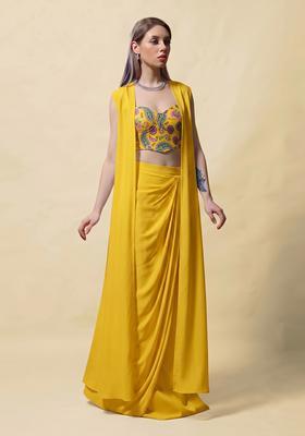 Mustard Printed Crepe Fusion Set