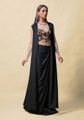 Black Printed Crepe Fusion Set