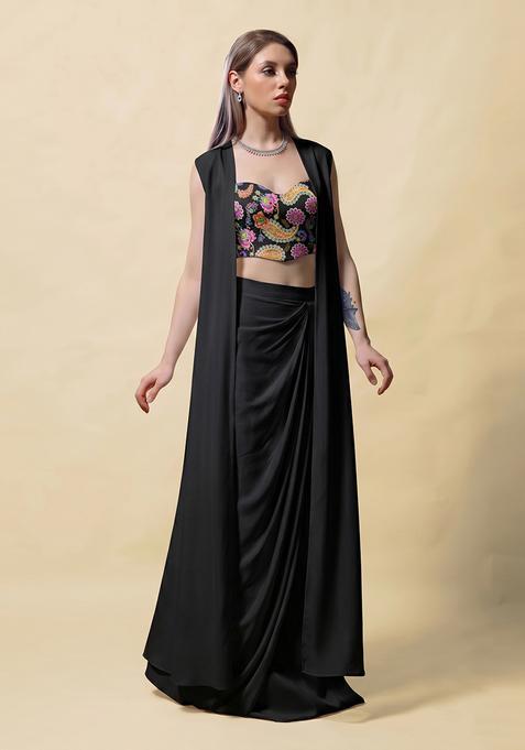 Black Printed Crepe Fusion Set