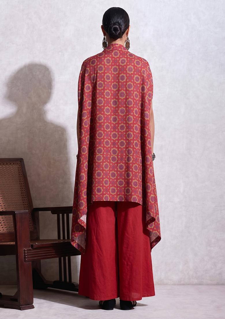 Red Printed Rayon Fusion Set - Indya