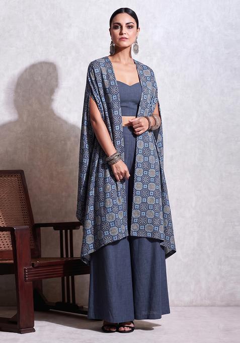 Slate Blue Printed Rayon Fusion Set