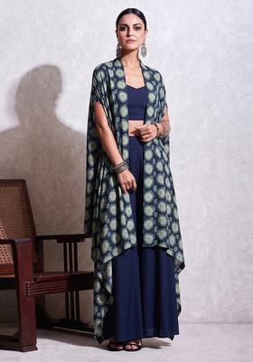 Navy Blue Printed Rayon Fusion Set