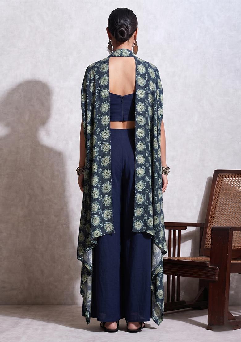 Navy Blue Printed Rayon Fusion Set - Indya