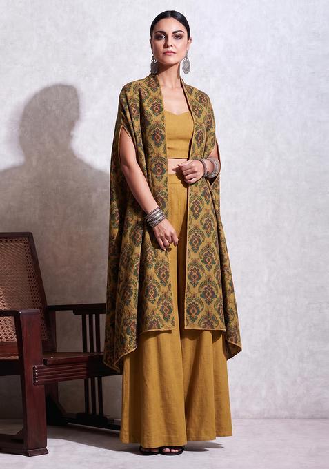 Mustard Cotton Printed Fusion Set