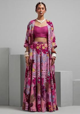 Rani Pink Printed Crepe Fusion Set