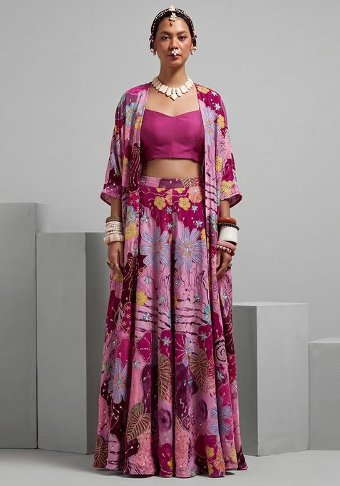Rani Pink Silk Blend Embroidered Lehenga Set
