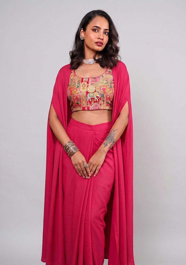 Rani Pink Jacquard Silk Fusion Set - Indya