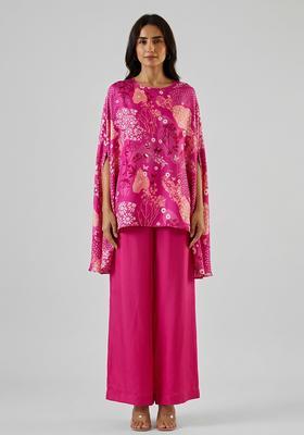 Rani Pink Printed Satin Fusion Set