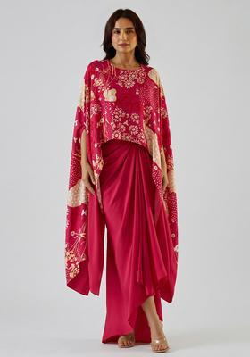 Rani Pink Printed Satin Fusion Set
