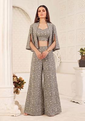 Charcoal Grey Printed Poly Blend Fusion Set