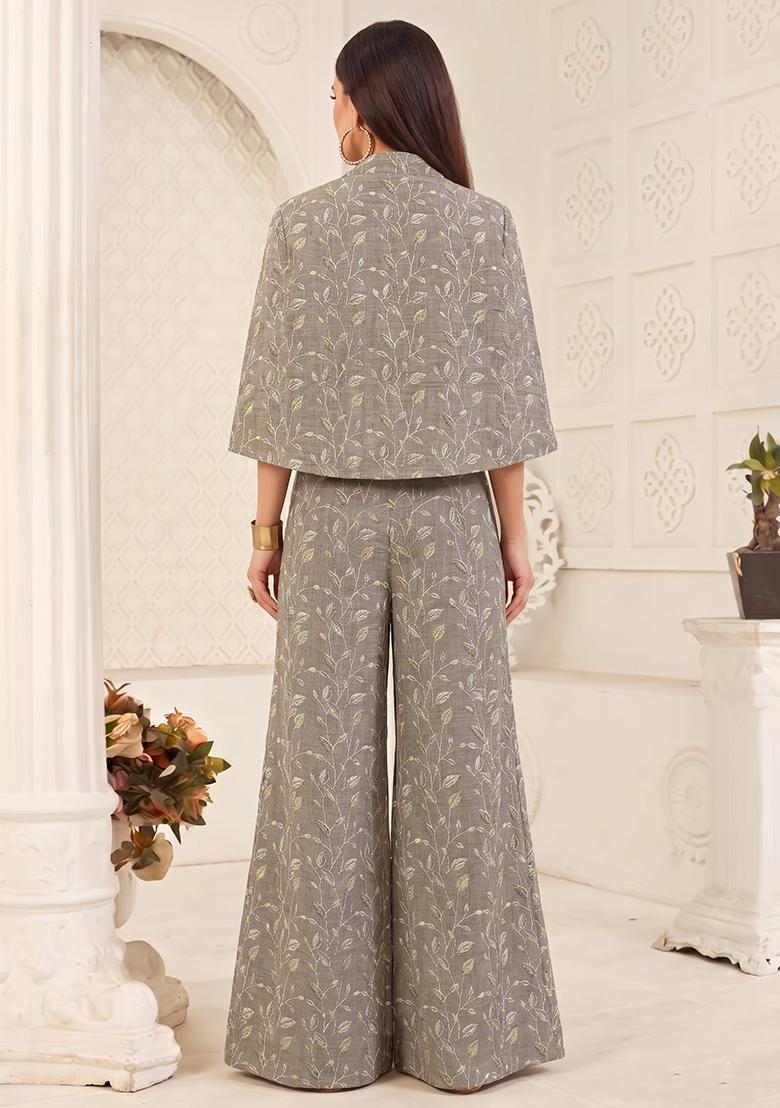 Charcoal Grey Printed Poly Blend Fusion Set - Indya