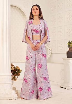 Lilac Printed Silk Fusion Set