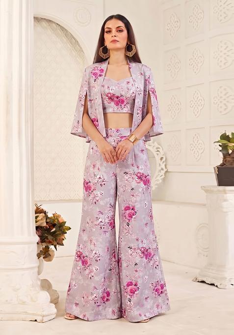 Lilac Printed Silk Fusion Set