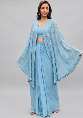 Sky Blue Embellished Georgette Fusion Set
