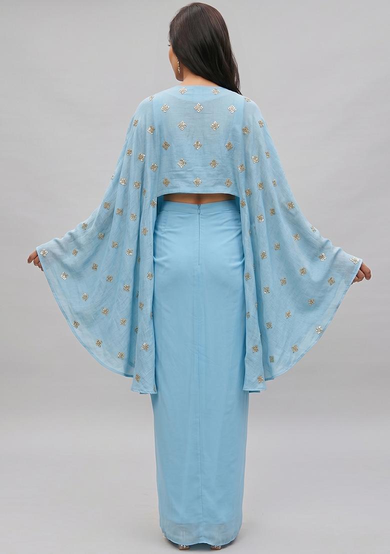 Sky Blue Embellished Georgette Fusion Set - Indya