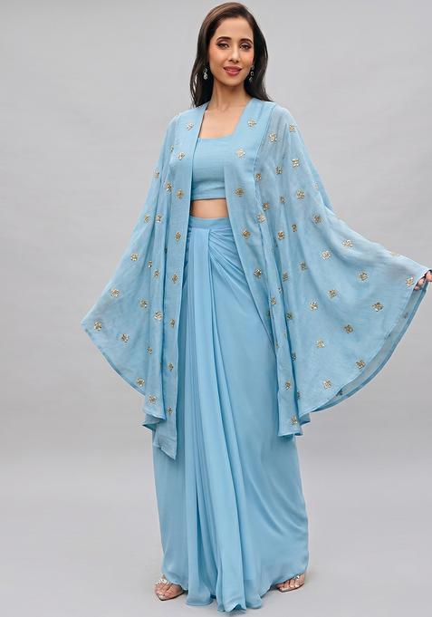 Sky Blue Georgette Embellished Fusion Set