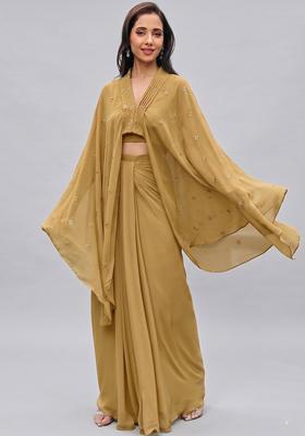Golden Embellished Georgette Fusion Set
