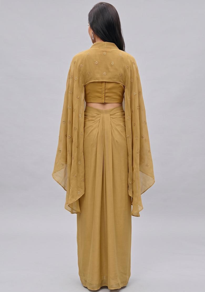 Golden Embellished Georgette Fusion Set - Indya