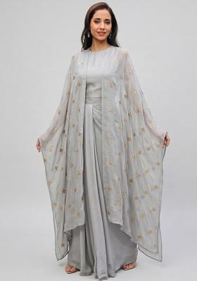 Ash Grey Embellished Georgette Fusion Set